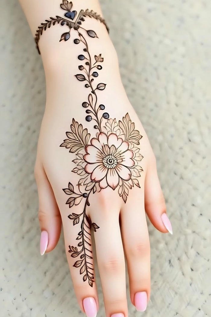 Pretty mehndi style featuring detailed ornamental elements