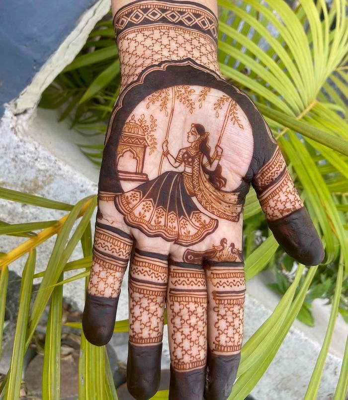 Teej mehndi design composed of elegant flowing elements